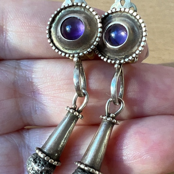 VINTAGE MMA METROPOLITAN MUSEUM 1993 AMETHYST CABOCHON DROP DANGLE EARRINGS 925S - Picture 16 of 16